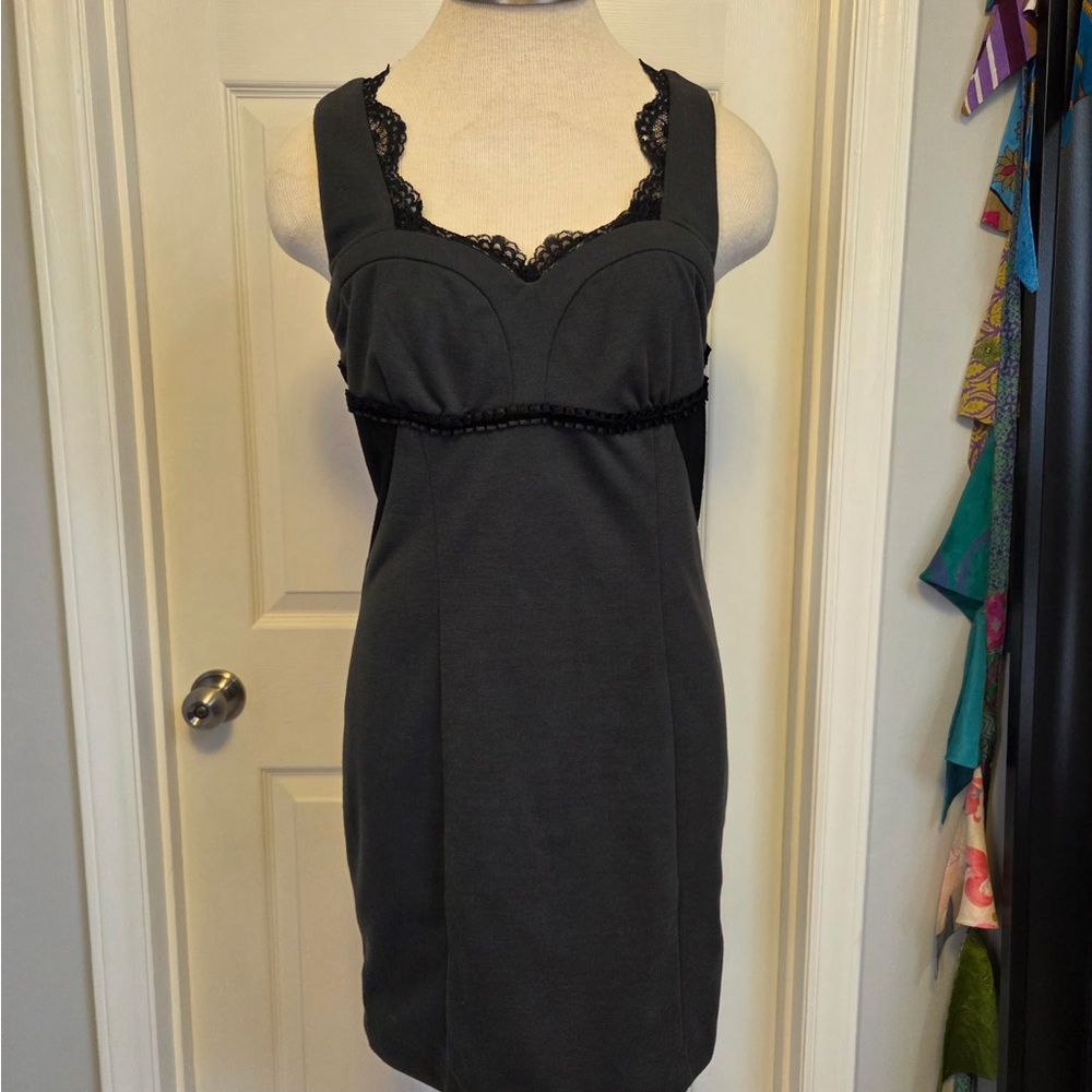 TCEC Charcoal Grey and Black Dress with Black Lace Trim